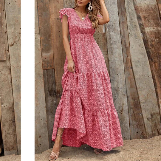 Damen Maxikleid mit voluminösem Rock und dekorativen Rüschen R&B
