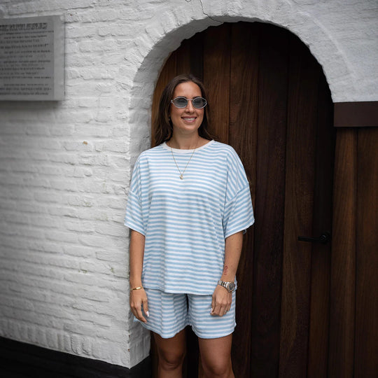 Damen gemütliches und stylisches zweiteiliges Set mit Streifenmuster R&B