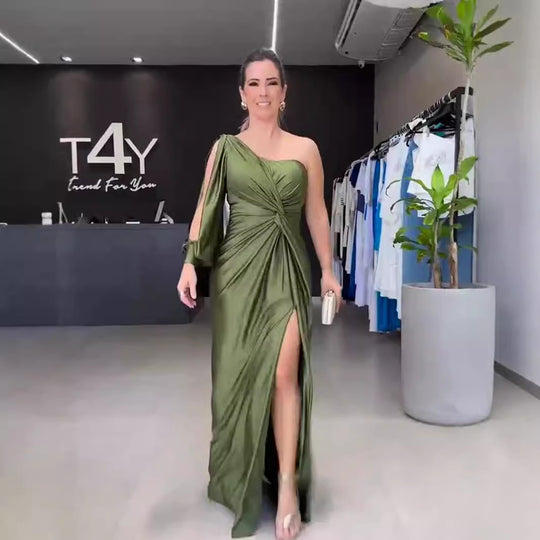 Damen Maxikleid mit asymmetrischem Design und seitlichem Schlitz R&B