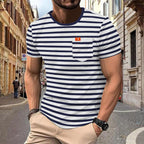 Herren nan maritim inspiriertes Streifen-T-Shirt mit Brusttasche und Slub-Jersey R&B