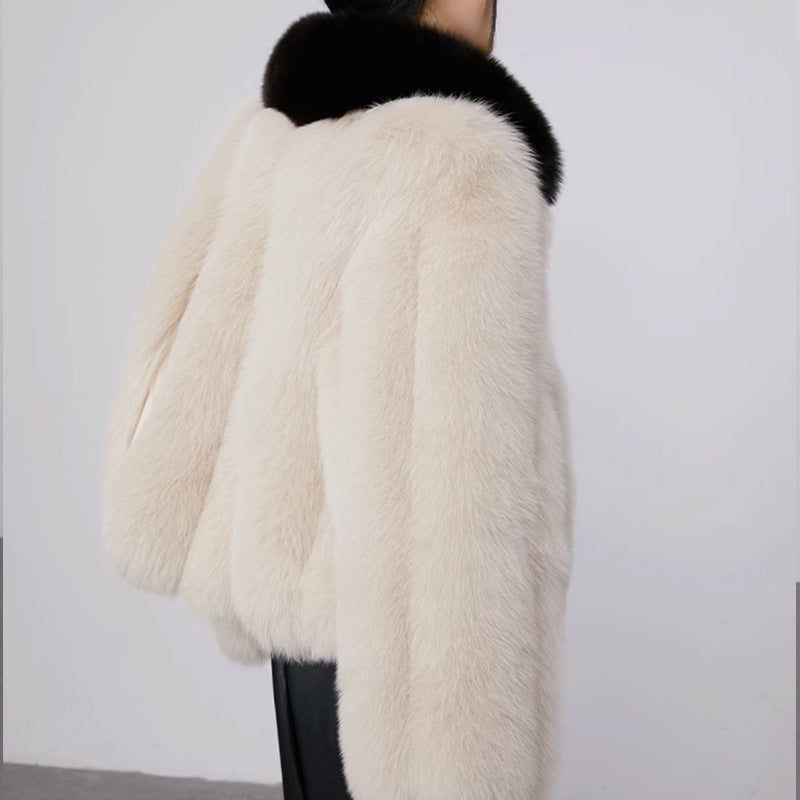 Damen Luxuriöse und voluminöse Kunstfelljacke mit Kragen R&B