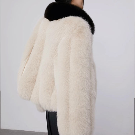 Damen Luxuriöse und voluminöse Kunstfelljacke mit Kragen R&B