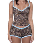 Damen Schlafanzug-Set mit Leopardenmuster und Rüschendetails R&B