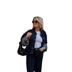 Damen Weit geschnittene Denim-Hose mit modischem Aufschlag R&B