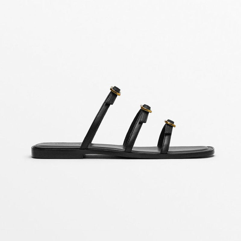 Damen Elegante Zehensteg-Sandalen mit modischem Riemendesign und goldenen Akzenten R&B