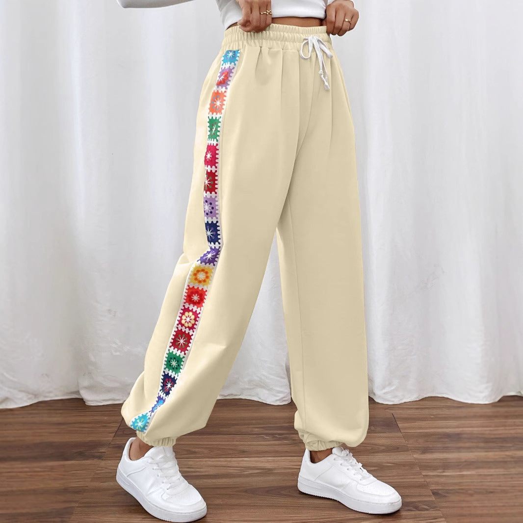Damen Freizeit-Hose mit buntem Blumenmuster und elastischem Bund R&B