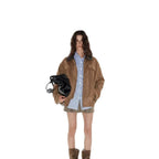 Damen Luxuriöse Wildlederjacke mit modernem Stehkragen R&B
