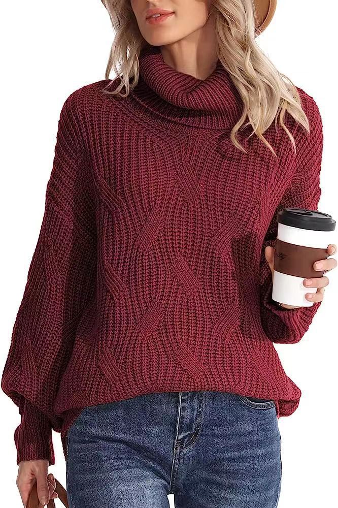 Damen Weicher Strickpullover mit hohem Kragen und Kabelmuster R&B