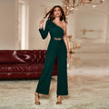 Damen Elegantes One-Shoulder Jumpsuit mit Gliederungsgürtel R&B