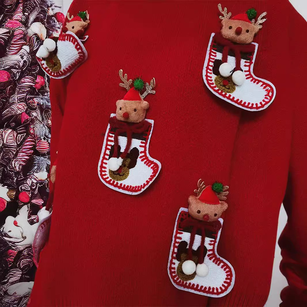 Damen Weihnachts-Strickpullover mit festlichem Rentier-Motiv und 3D-Details R&B