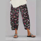 Damen lässige weite Stoffhose mit floralem Muster und elastischem Bund R&B
