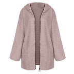Damen Flauschige Kapuzenjacke im oversized Schnitt mit Eingrifftaschen und Reißverschluss R&B