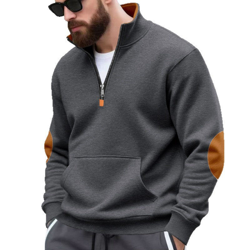 Herren sportlicher Pullover mit halbem Reißverschluss und praktischem Kängurutasche R&B