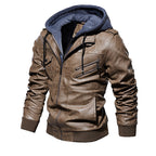 Herren lässige Kunstlederjacke mit abnehmbarer Kapuze und zahlreichen Taschen R&B