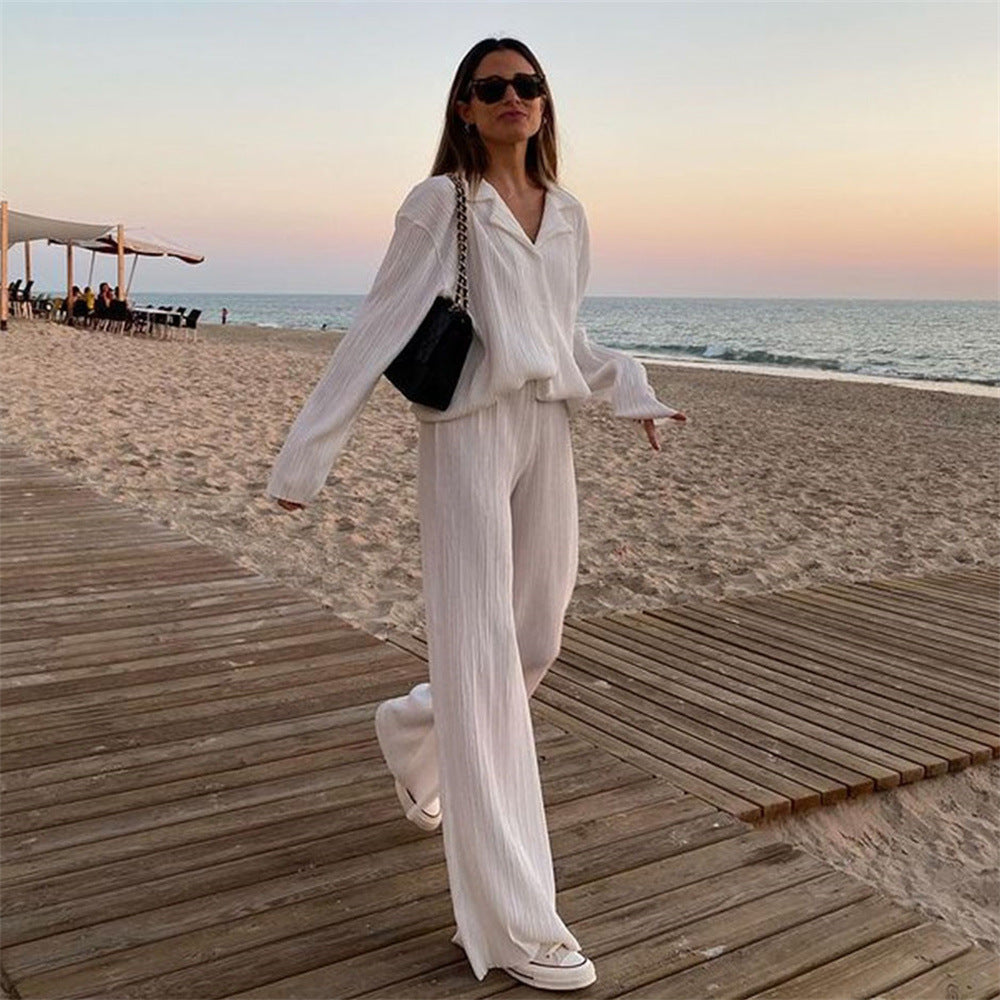 Damen Plissierte Hemdbluse mit oversized Schnitt und strukturiertem Stoff R&B