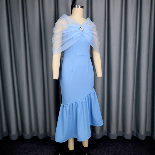Damen elegantes Midikleid mit transparenter Überwurfjacke R&B