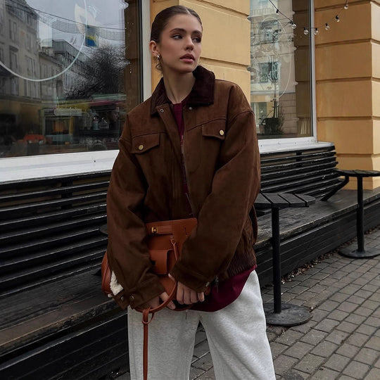 Damen Trendige Wildlederjacke mit fransigen Details R&B