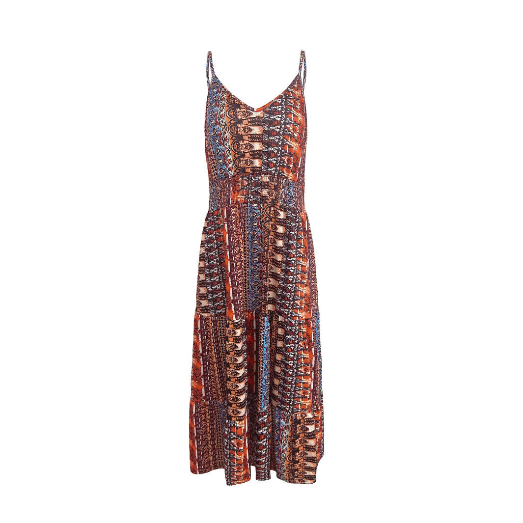 Damen Sommerkleid mit tiefem V-Ausschnitt und voluminösem Rock R&B