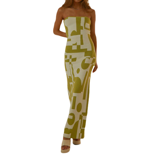 Damen figurbetontes Maxikleid mit asymmetrischem geometrischen Muster R&B