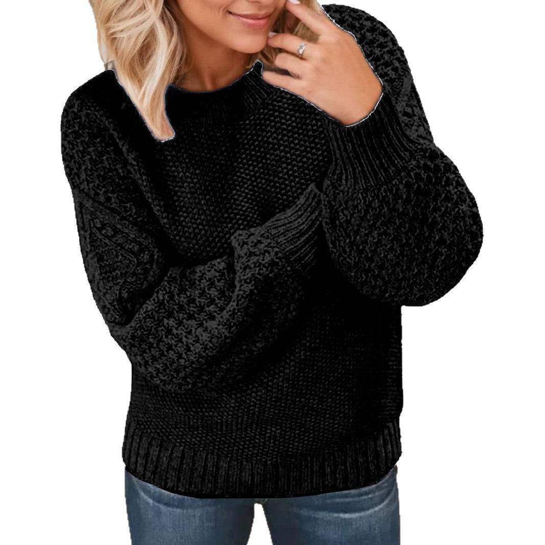 Damen Grober Strickpullover mit voluminösen Ärmeln und einzigartiger Textur R&B