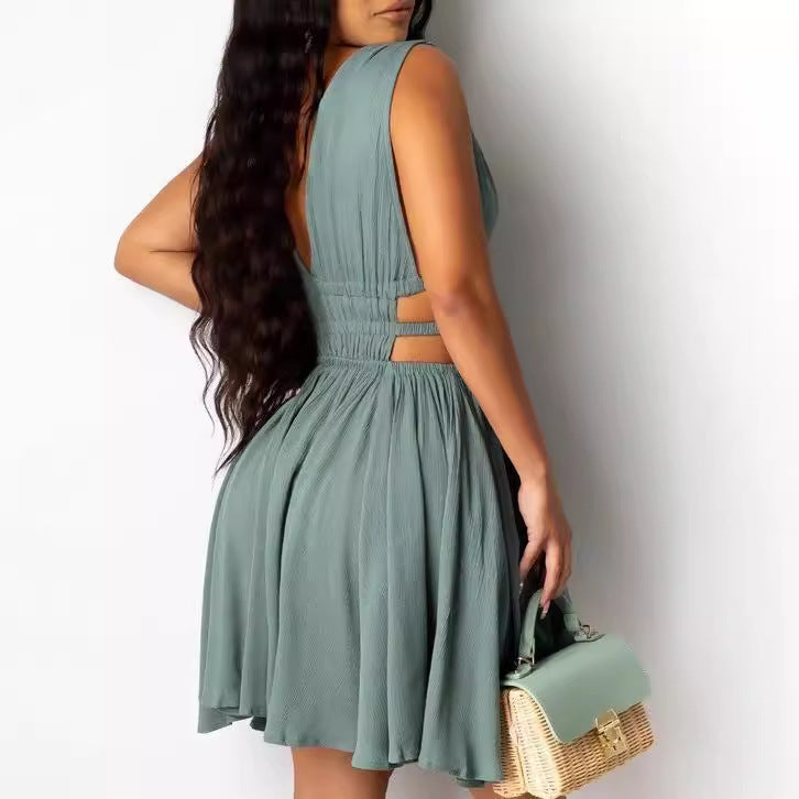 Damen Sommerliches Cut-Out Kleid mit V-Ausschnitt und Raffung R&B