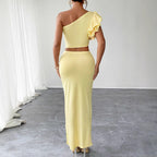 Damen Maxikleid mit asymmetrischem Schnitt und Rüschendetails EB