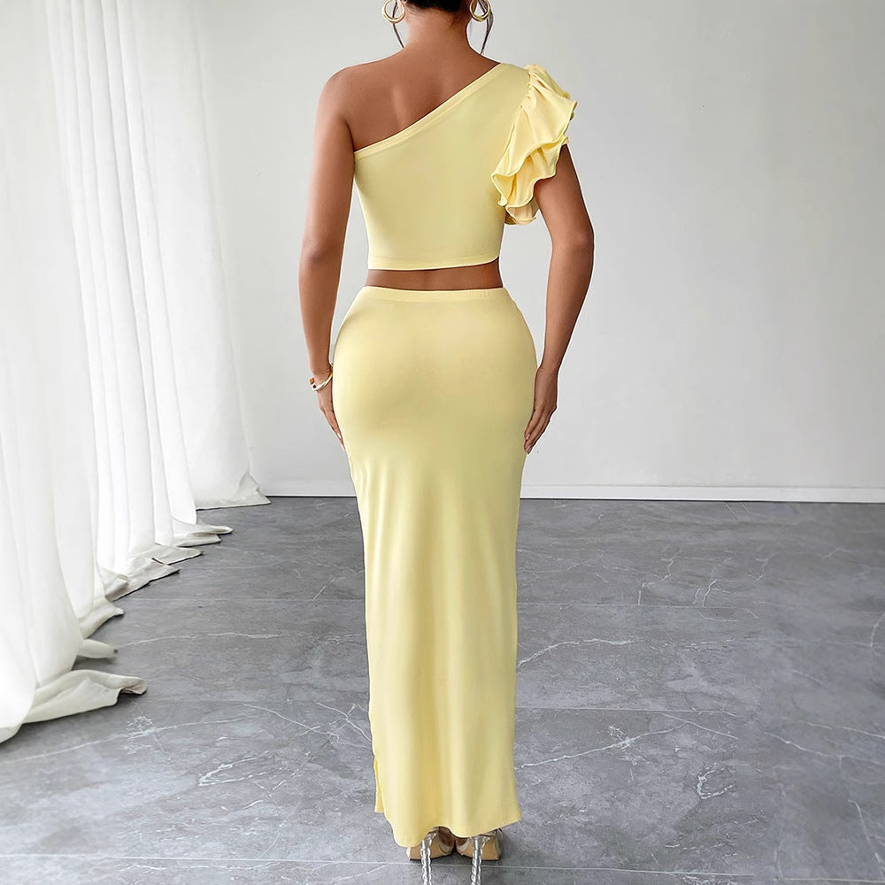 Damen Maxikleid mit asymmetrischem Schnitt und Rüschendetails EB
