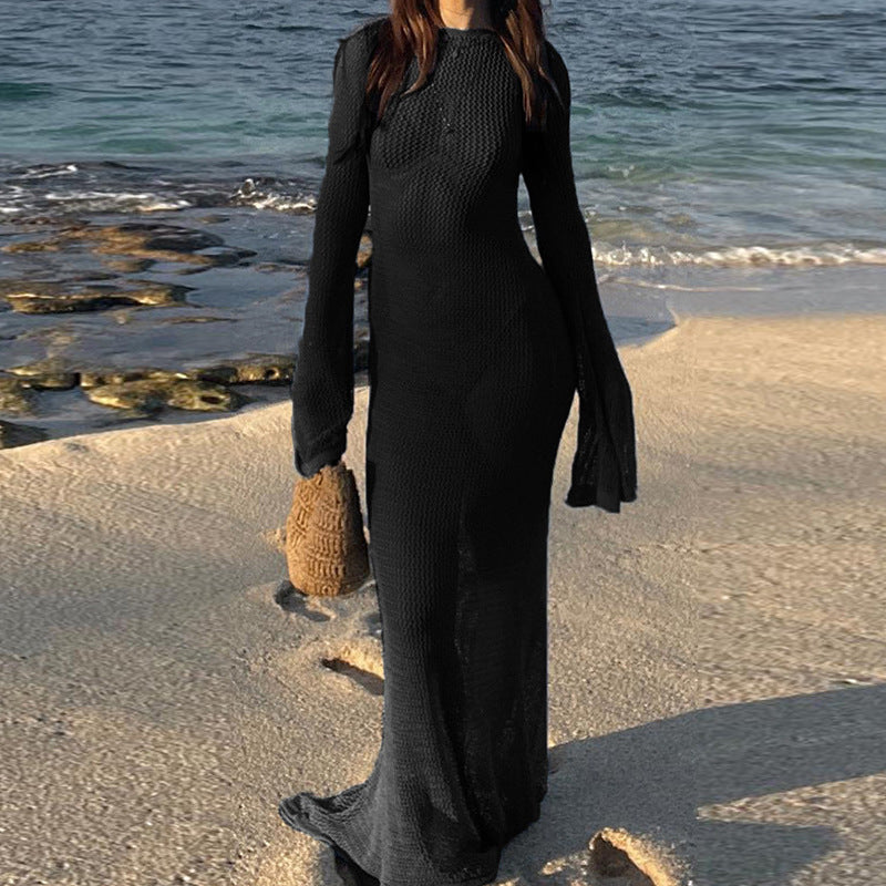 Damen transparentes Strandkleid aus Netzmaterial mit weitem Schnitt und offenen Ärmeln R&B
