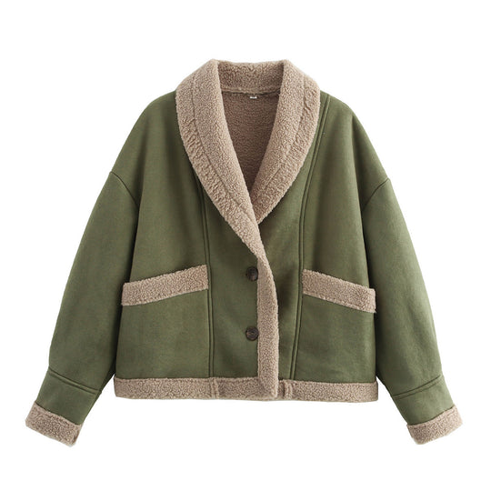 Damen kuscheliger Schnittjacke mit Teddyfelldetails R&B