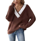 Damen oversized V-Pullover mit strukturiertem Rippstrickdesign R&B