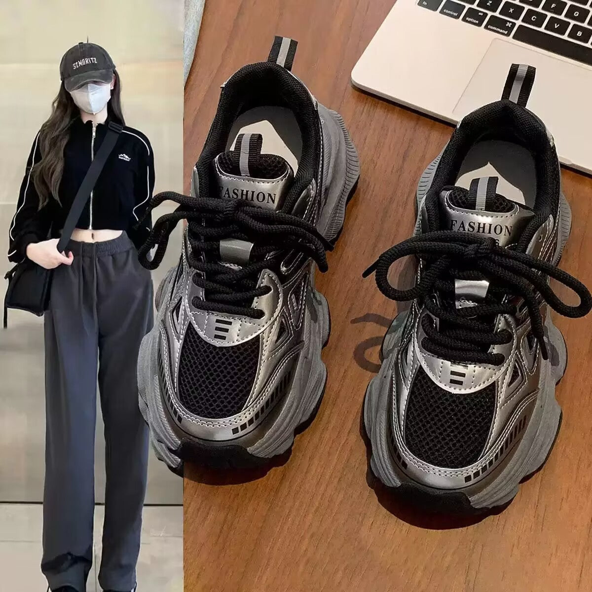 Damen Sportliche Sneakers mit atmungsaktivem Mesh-Obermaterial und dämpfender Sohle R&B
