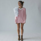 Damen Oversize Streifenpullover mit Rüschendetails R&B