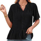 Damen Bluse mit Rüschenschößchen und halblangen Ärmeln R&B