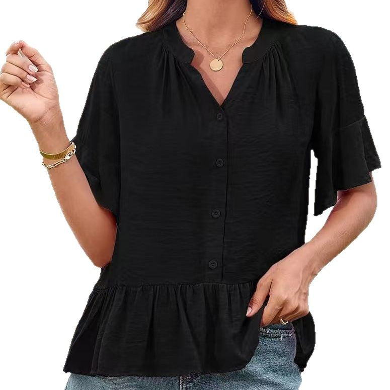 Damen Bluse mit Rüschenschößchen und halblangen Ärmeln R&B