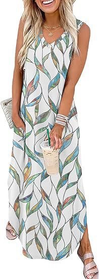 Damen Maxi-Kleid mit modernem V-Ausschnitt und praktischem Taschendesign R&B