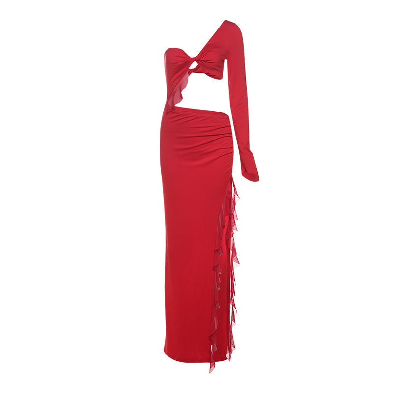 Damen Elegantes Maxikleid mit asymmetrischem Schnitt und Rüschendetails R&B