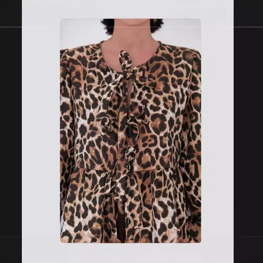 Damen Bluse mit Leopardenmuster und eleganten Rüschendetails R&B