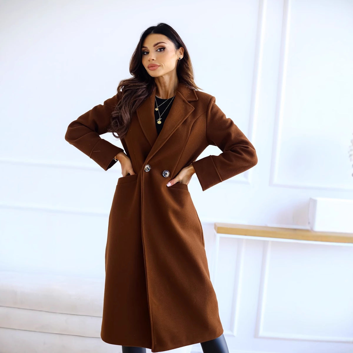 Damen Eleganter Wollmantel mit klassischem Revers und zeitlosem Design R&B