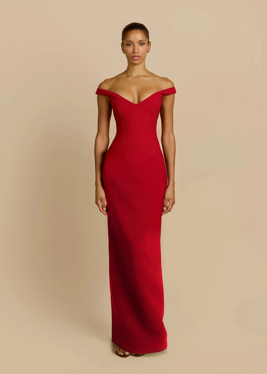 Damen Schlichtes Off-Shoulder-Maxikleid R&B