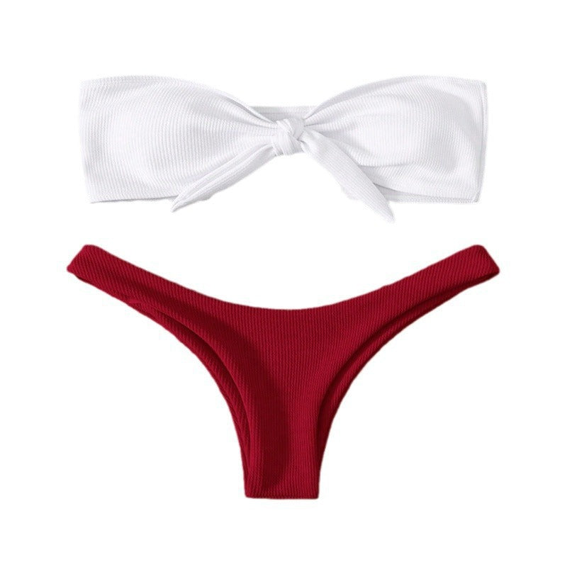Damen Bandeau-Bikini mit modischem Knoten und hohem Beinausschnitt