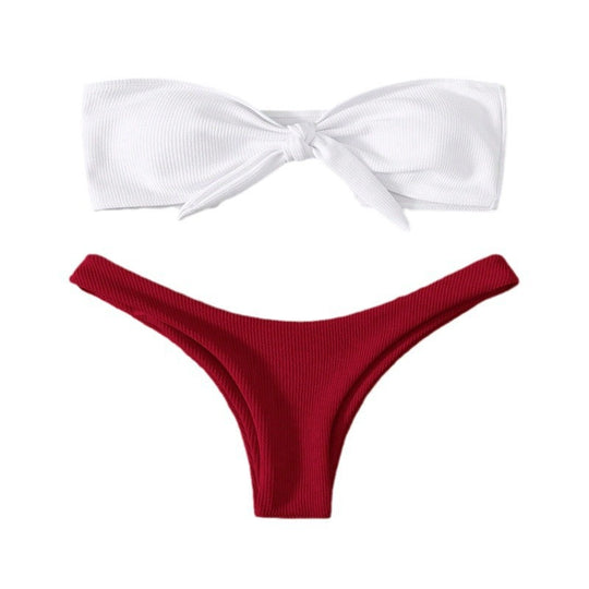 Damen Bandeau-Bikini mit modischem Knoten und hohem Beinausschnitt R&B