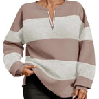 Damen modischer Sweatpullover mit Reißverschluss und gestreiftem Design R&B