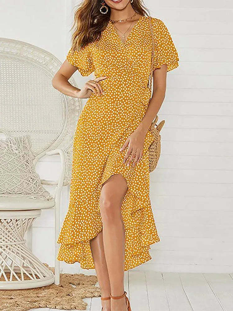 Damen Maxikleid mit floralem Design und schwingendem Saum R&B