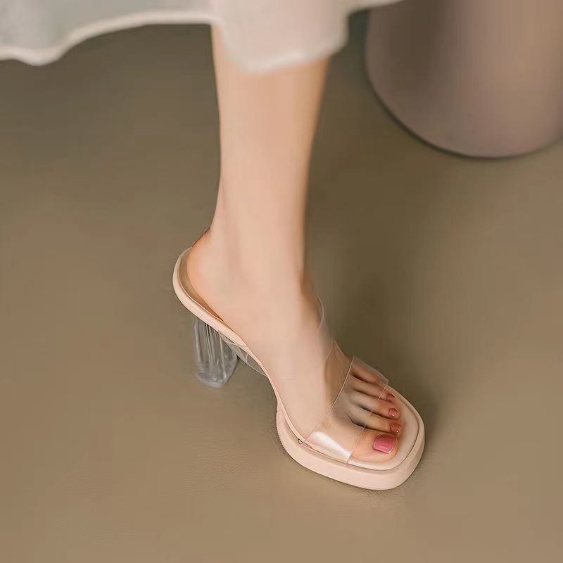 Damen Transparente High Heels mit klarem Absatz und eleganten Riemen