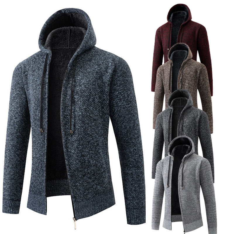 Herren gemütlicher Strickhoodie mit kuscheligem Innenfutter