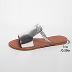 Damen Flache Sandalen mit geflochtenem Riemen und glänzender Oberfläche