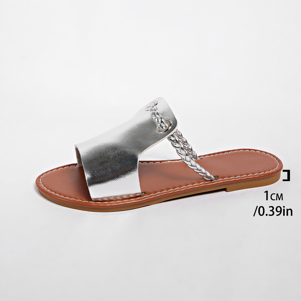 Damen Flache Sandalen mit geflochtenem Riemen und glänzender Oberfläche