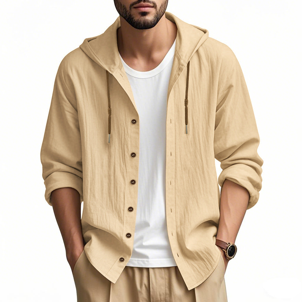 Herren lässige Kapuzenshirtjacke mit Knopfleiste und praktischen Taschen R&B