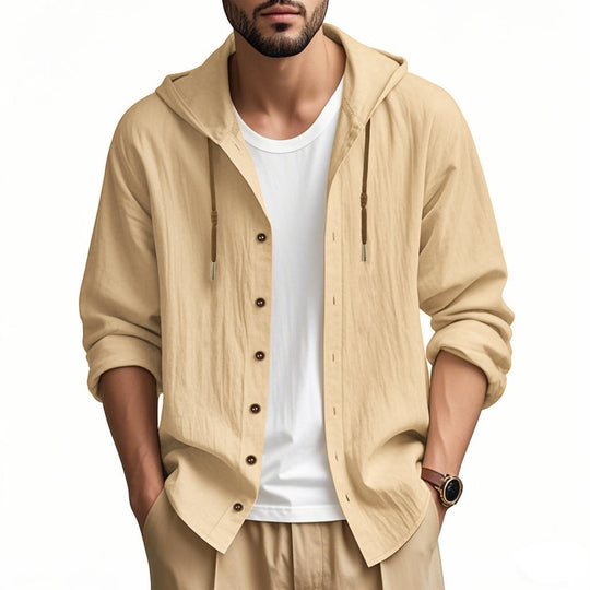Herren lässige Kapuzenshirtjacke mit Knopfleiste und praktischen Taschen R&B