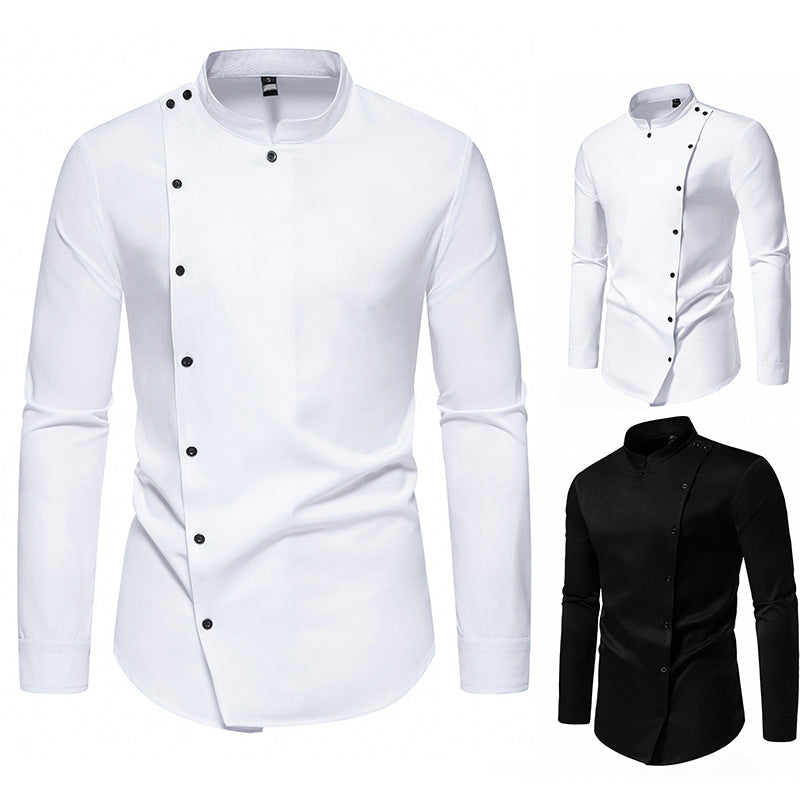 Herren Langarmhemd mit modernem Knopfdesign und Stehkragen R&B